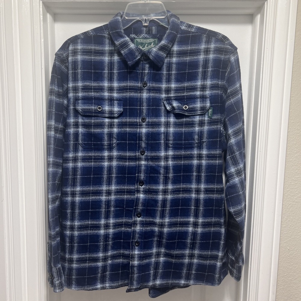 Woolrich Shirt Mens 2XL Blue Plaid‎ Heavy Flannel Shacket Pockets Outdoor Casual